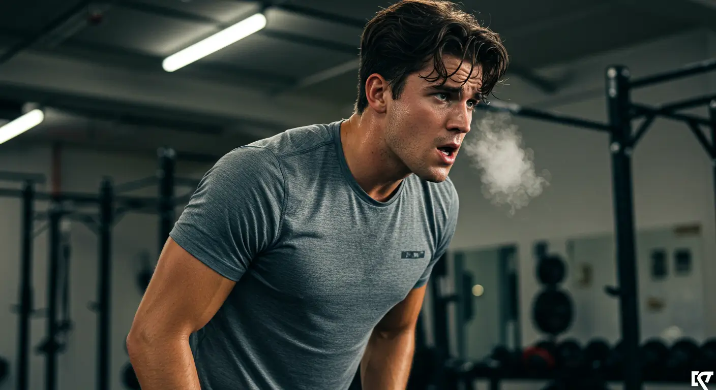 homem respirando no treino