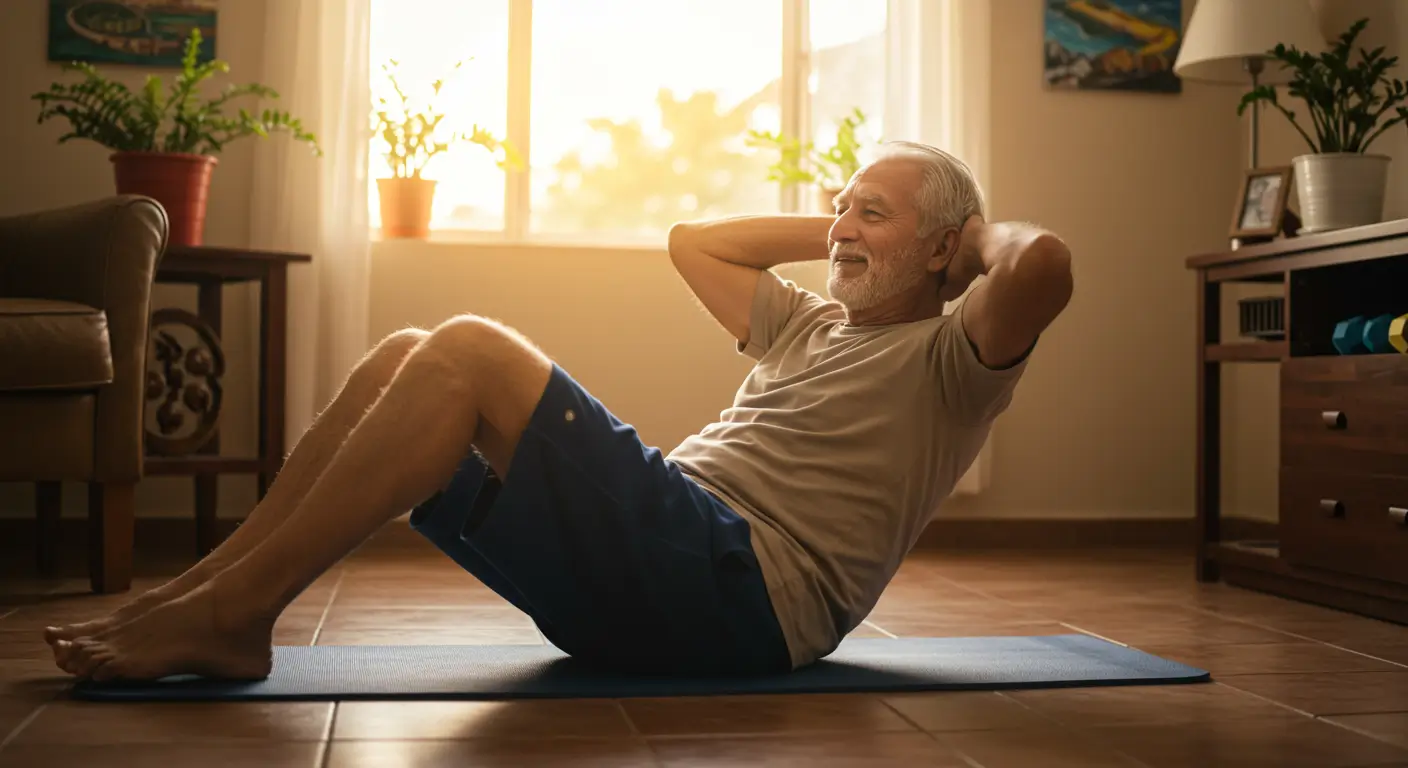 idoso praticando abdominal