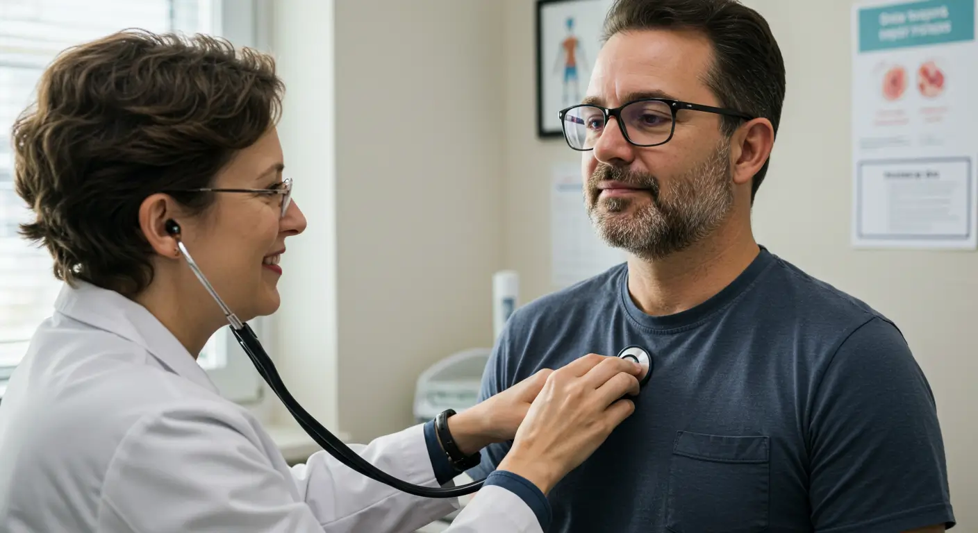 homem fazendo exame de rotina com médica