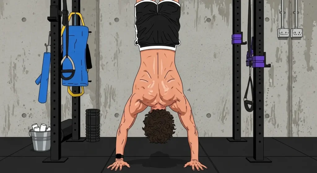 Elevação de Ombro na Parede (Wall Handstand Holds/Shoulder Taps)